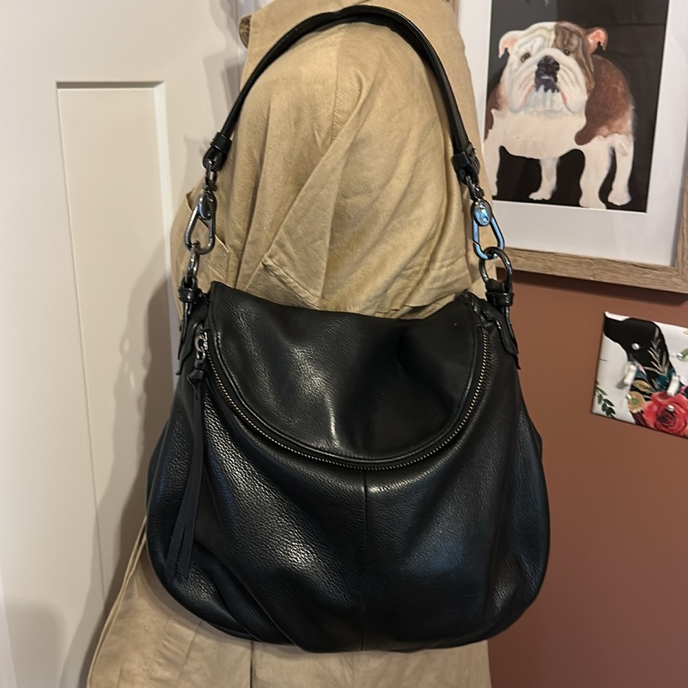 Margot Adelle Black Leather shoulder zipper 2-compartments flap pockets purse - Picture 16 of 16